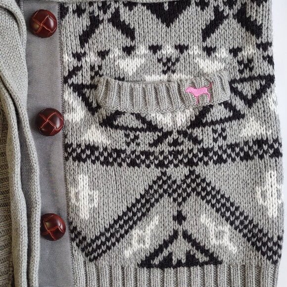 Vintage PINK Victoria's Secret Fair Isle Cardigan Boho Cabin Indie Ski Size XS - Picture 4 of 9